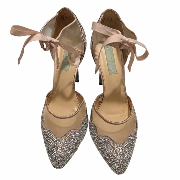 Blue by Betsey Johnson Iris Rhinestone Ankle Pumps Sz 10 Crystal Embellished - Picture 3 of 10